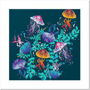 Ocean Light show- Bioluminescent Sea Life- Jellyfish Dance Posters and Art